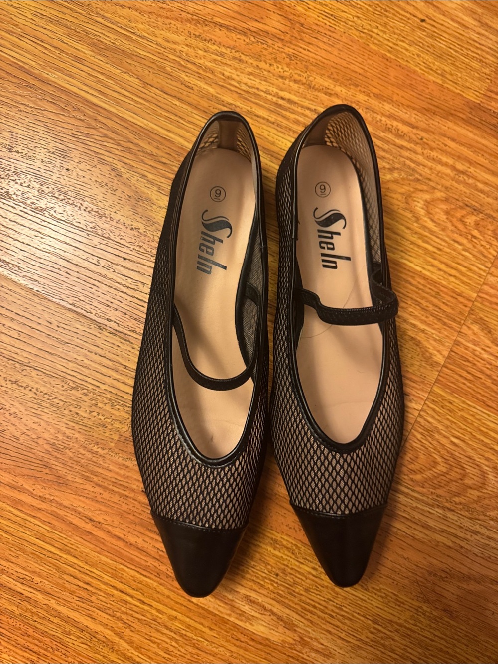 SHEIN Black Mesh Pointed Toe Mary Jane Flats